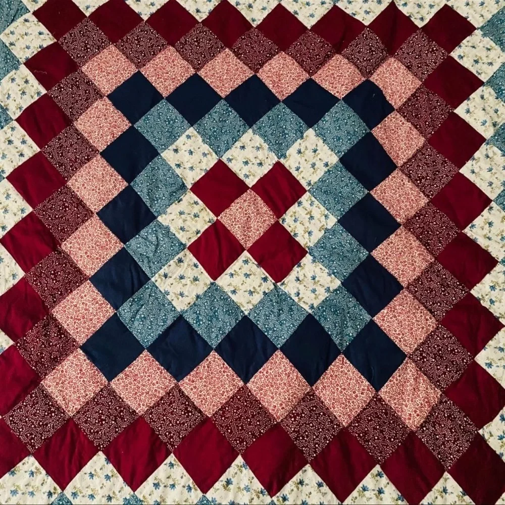 Vintage Handmade Cotton Queen Size Quilt 83